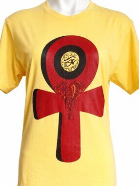 UNISEX small ANKH Eye of Horus Elephant design yellow graphic tee. Casual